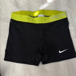 Nike Pro Black Shorts with Neon Yellow Waistband